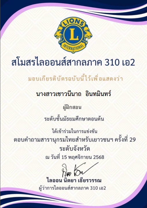 ผู้ฝึกสอนการแข่งขันตอบคำถามสารานุกรมไทยฉบับเยาวชน ฯ ครั้งที่ 29 ระดับจังหวัด ระดับชั้นมัธยมศึกษาตอนต้น